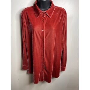Soft Surroundings Women's SizeM Luxurious Red Velour Velvety Button Tunic Blouse